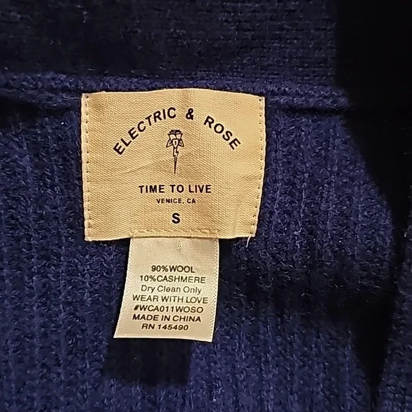 NWT Electric & Rose Everyday Wool and Cashmere cardigan in indigo - Picture 6 of 6